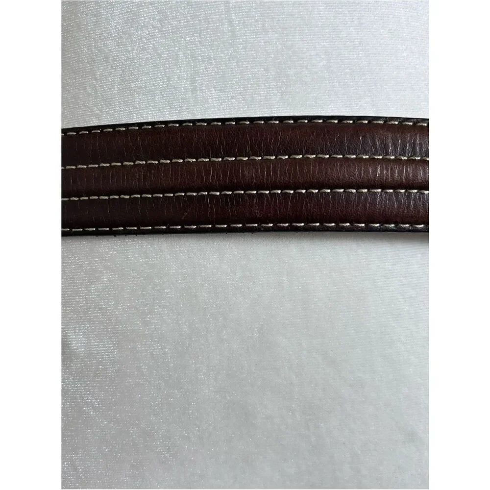 Mens Brown Genuine GrainLeather Belt with Contrast Stitching Size 44